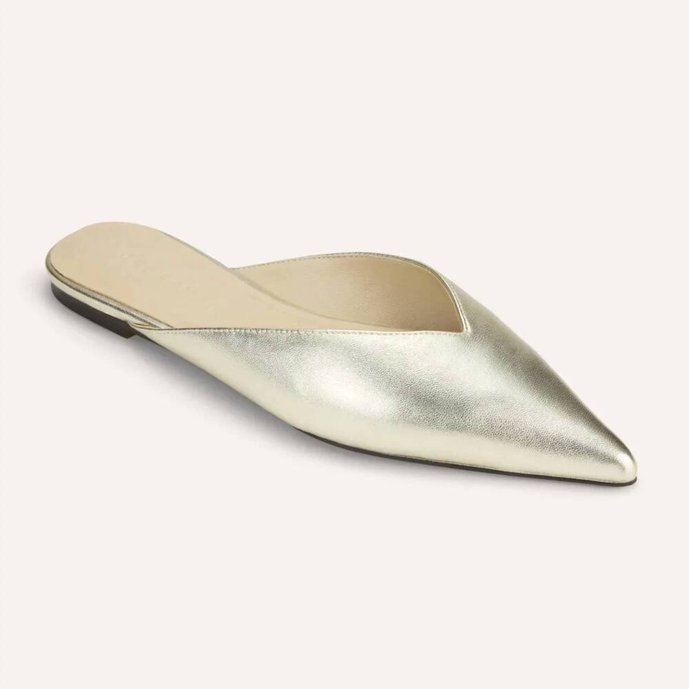 NEW YOSI SAMRA women's nera pointed mule in gold metallic leather